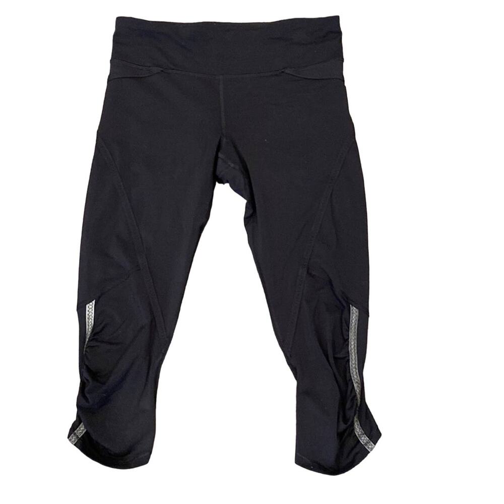 LULULEMON Black Reflective Cropped Running Leggings Tights 4